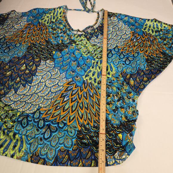 Hypnotized Womens Top Stretch Abstract Feathers Colorful Lounge Travel Vacation - Picture 9 of 12